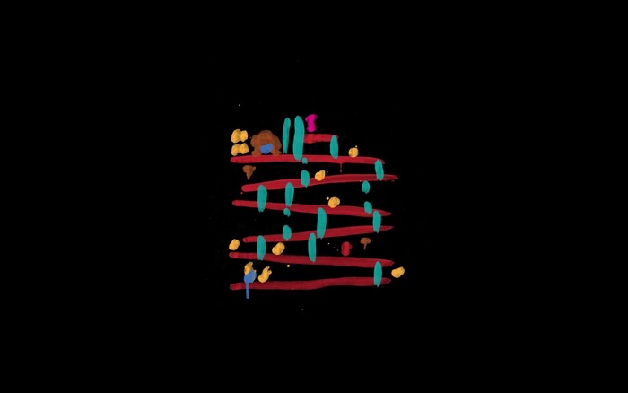 Abstract illustration with red, blue, and yellow shapes