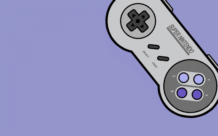 Super Nintendo controller on a purple background
