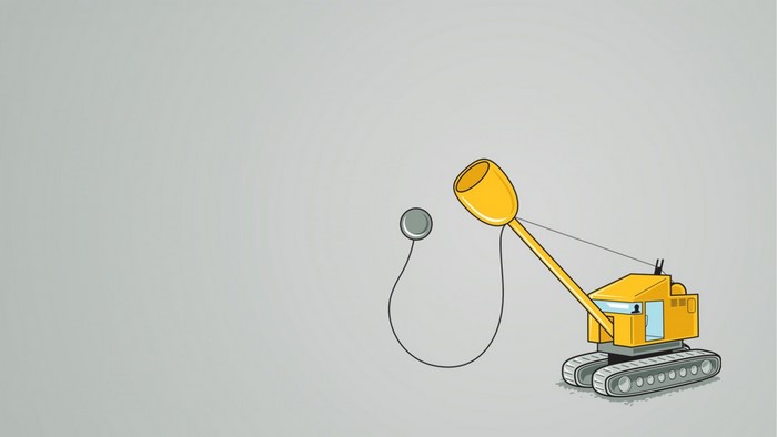 Yellow crane with wrecking ball illustration