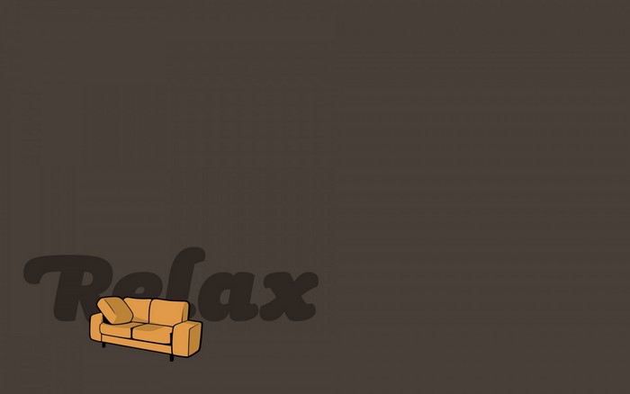 Orange couch with "Relax" text