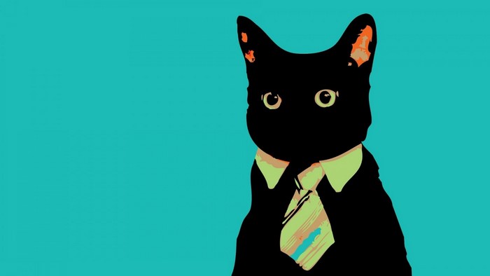 Black cat wearing a suit and tie