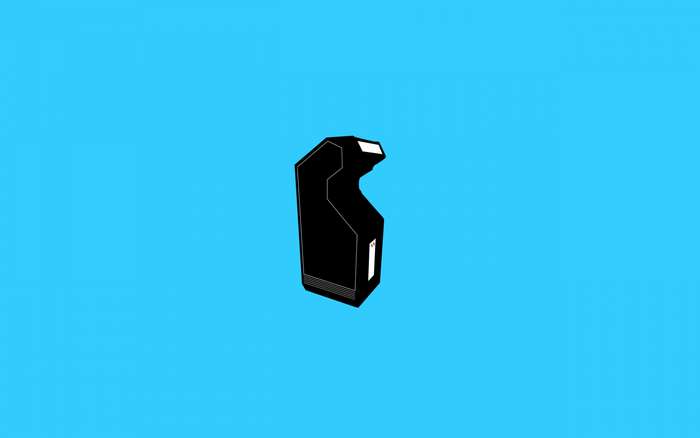 Black arcade cabinet on a blue background