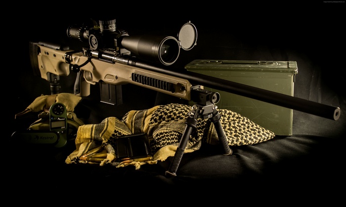 Accuracy International AE MKIII sniper rifle with scope and ammunition