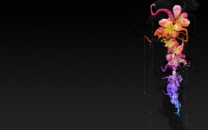 Colorful abstract flowers dripping on black background