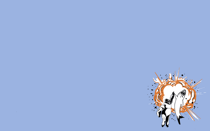 Illustration of a person fighting a shark with an explosion