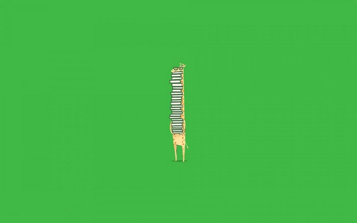 Giraffe with stack of books on head