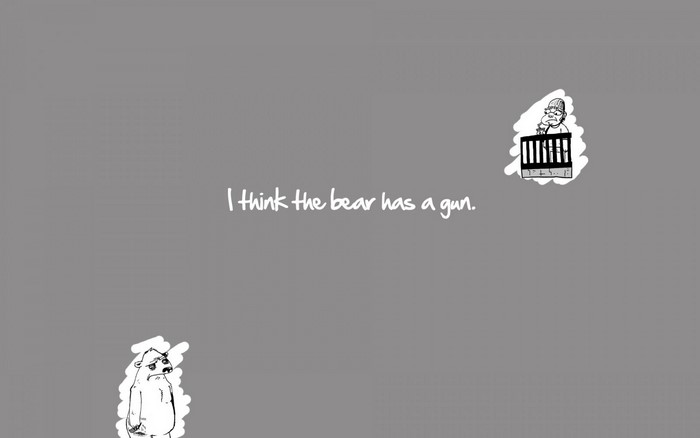 Illustration of a bear and a person with text