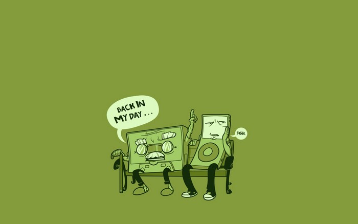 Cassette tape and iPod sitting on a bench