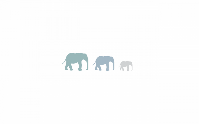 Three elephants of varying sizes in silhouette