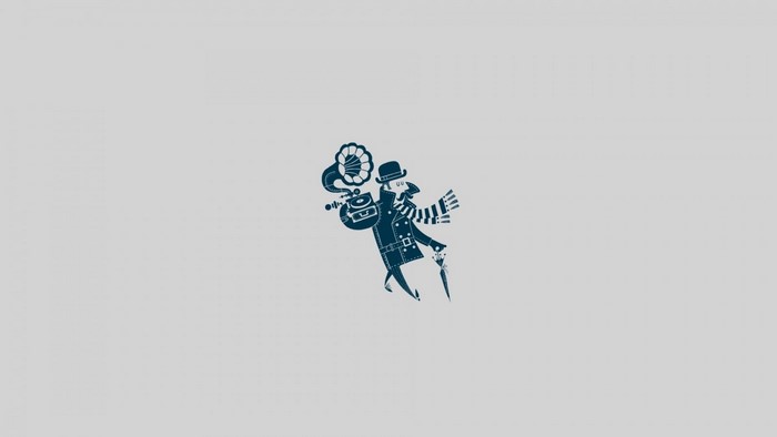 Man with gramophone and umbrella