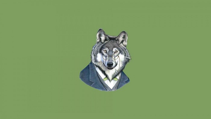 Wolf wearing glasses and a suit