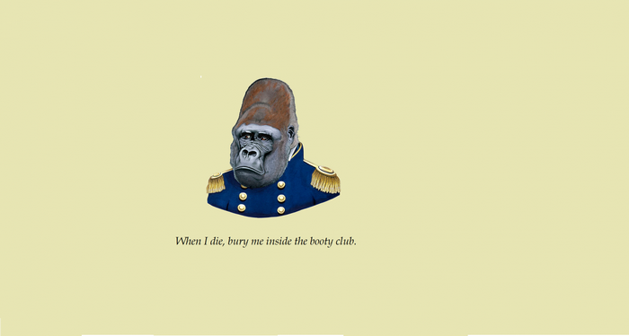 Gorilla in a military uniform with a quote