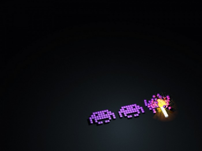 Space Invaders characters exploding from a sparkler