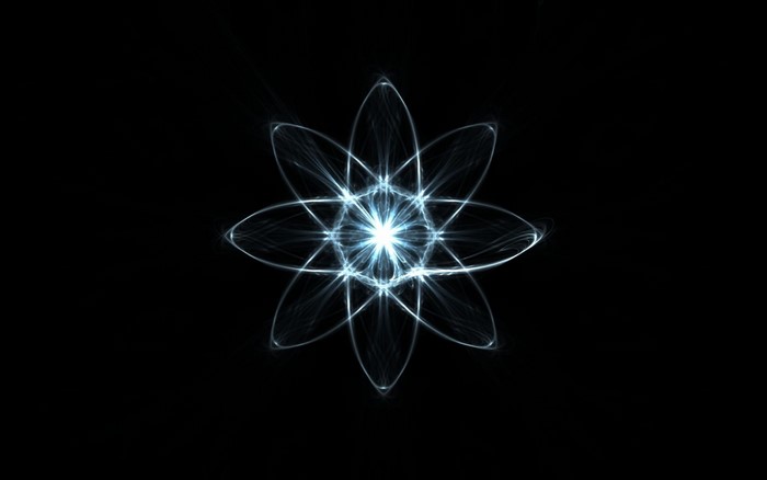 Abstract atomic structure with glowing orbits on black background