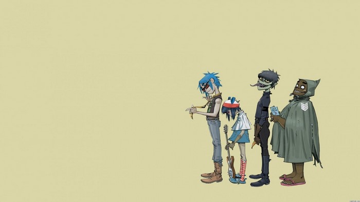 Gorillaz characters standing in a line