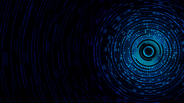 Abstract blue digital vortex with concentric circles