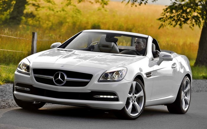 White Mercedes-Benz SLK Class Convertible on a Road