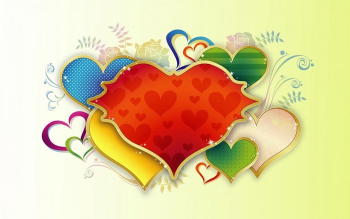 Colorful hearts illustration with floral elements
