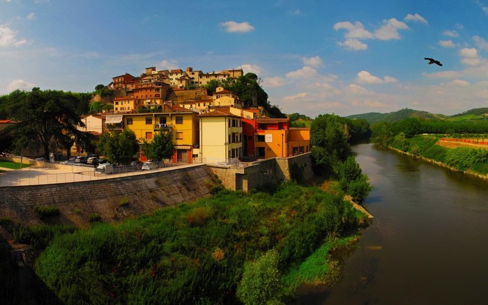 Town on a hill overlooking a river