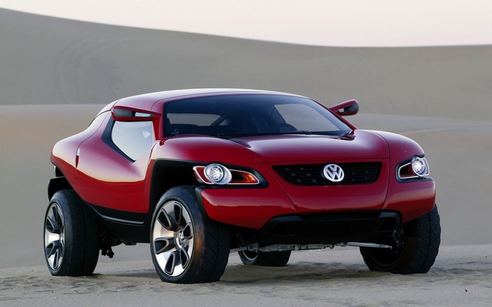 Red Volkswagen concept car in desert