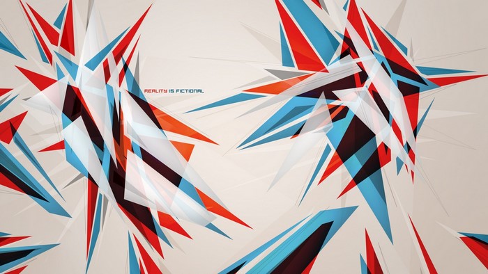 Abstract geometric shapes with text 'REALITY IS FICTIONAL'