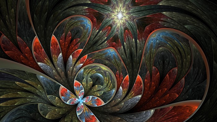 Abstract fractal painting with floral and leaf motifs