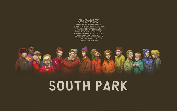 South Park characters illustration with disclaimer text