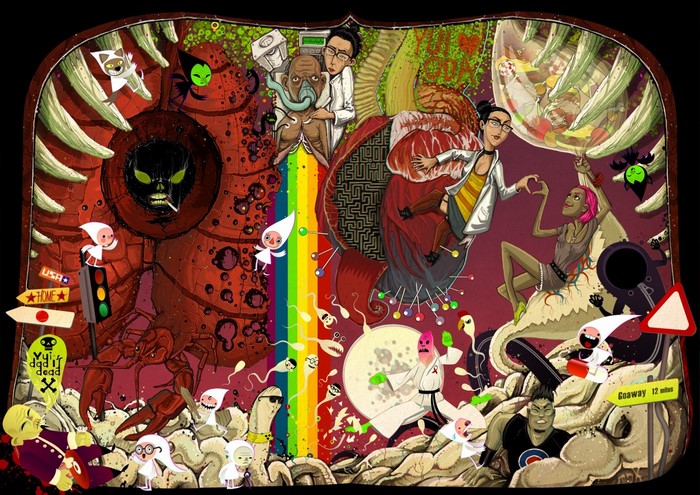 Surreal illustration with anatomical and biological elements