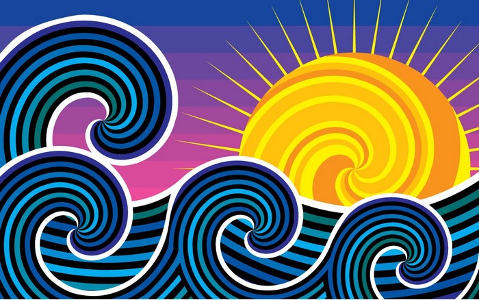 Abstract waves and sun illustration
