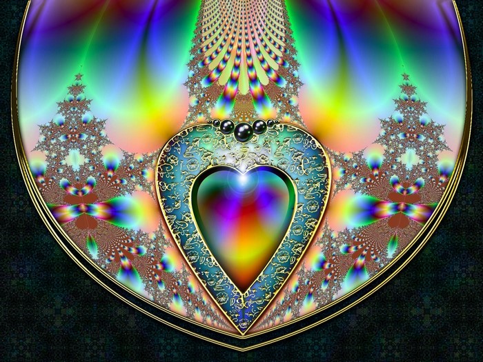 Fractal heart pendant with rainbow colors