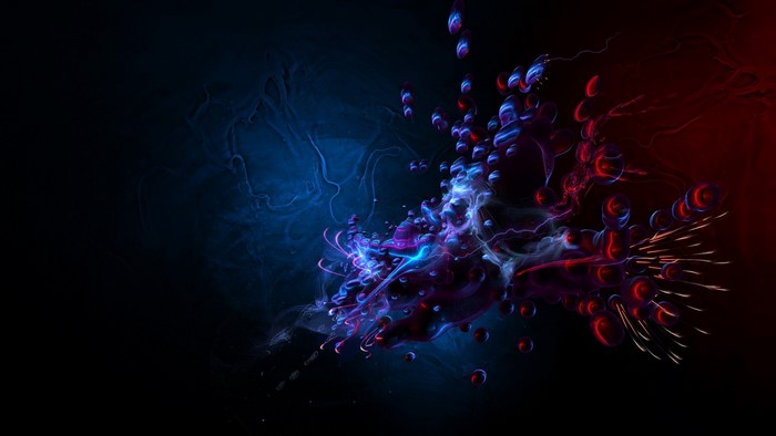 Abstract digital art with blue and red lights