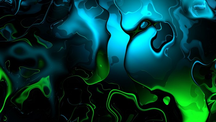 Abstract digital art with green and blue liquid light