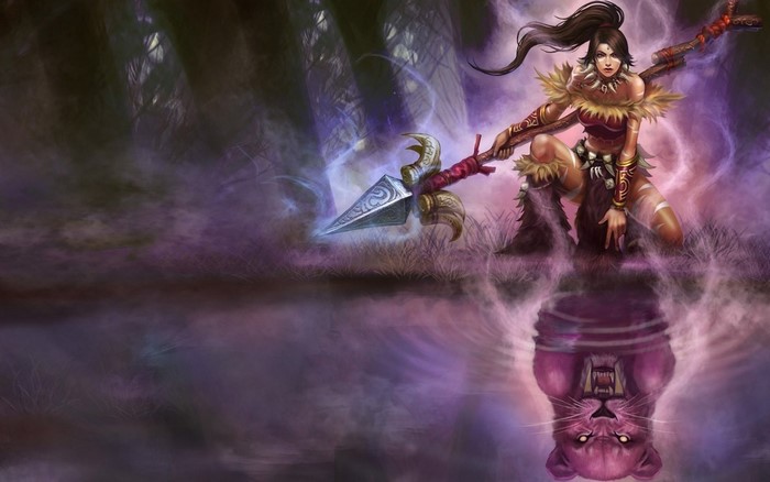 Nidalee from League of Legends in a forest