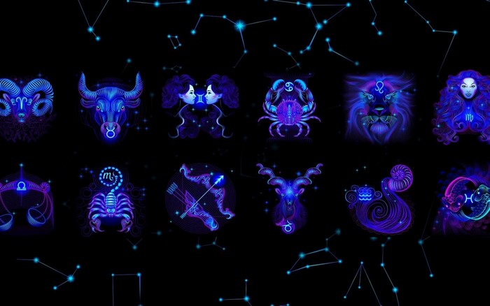 Glowing Blue Zodiac Signs Illustration