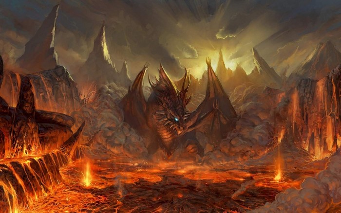 Valakas the dragon in a volcanic landscape from Lineage II