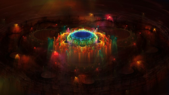 Abstract fractal with colorful lights and darkness
