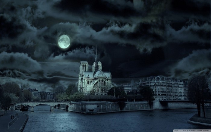 Notre Dame Cathedral at Midnight Under the Moon
