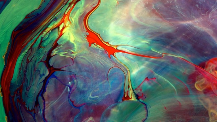 Abstract painting of paint in water with streaks