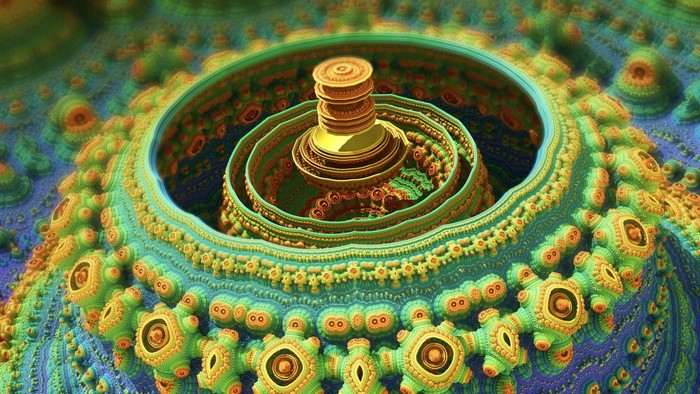 3D fractal art with psychedelic and ancient elements