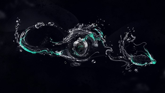 Abstract water splash with heart and bubbles