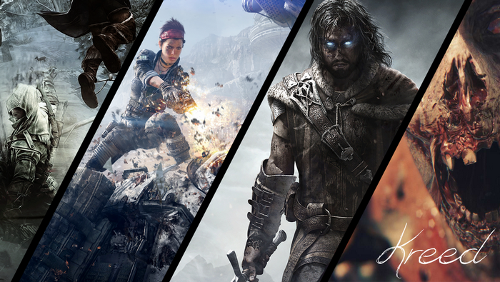 video games collage Titanfall Assassins Creed Middle earth