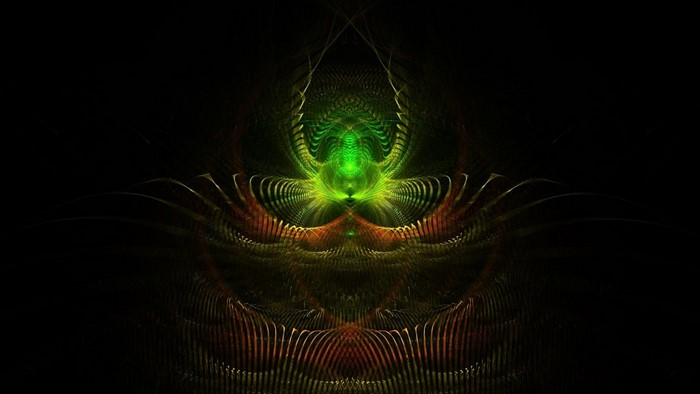 Abstract fractal art with green and red colors
