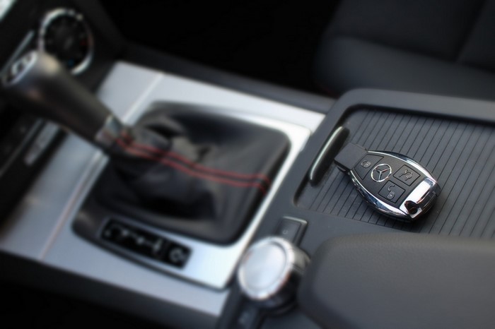 Mercedes-Benz car key on center console