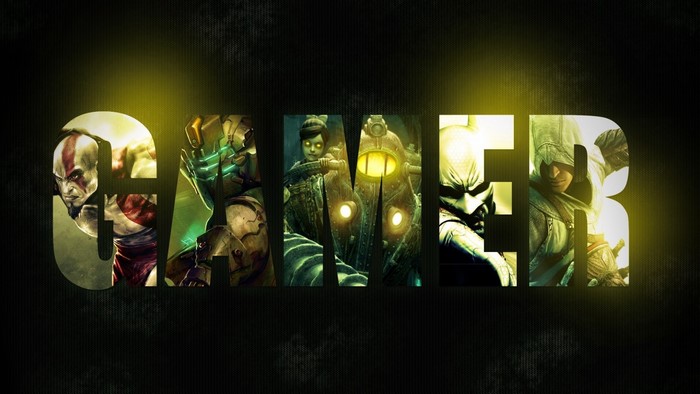 GAMER text with video game characters