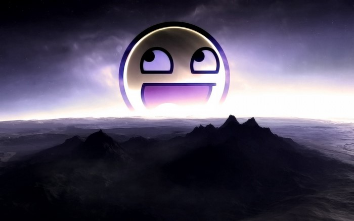 Awesome Face over a Mountainous Landscape at Dawn