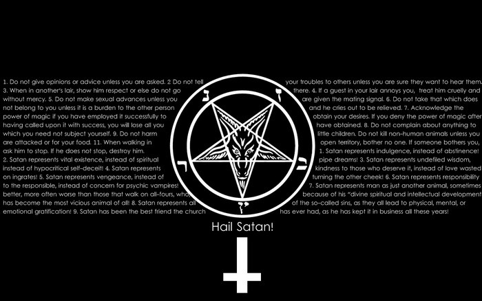 Satanic Pentagram with Nine Satanic Statements and Inverted Cross