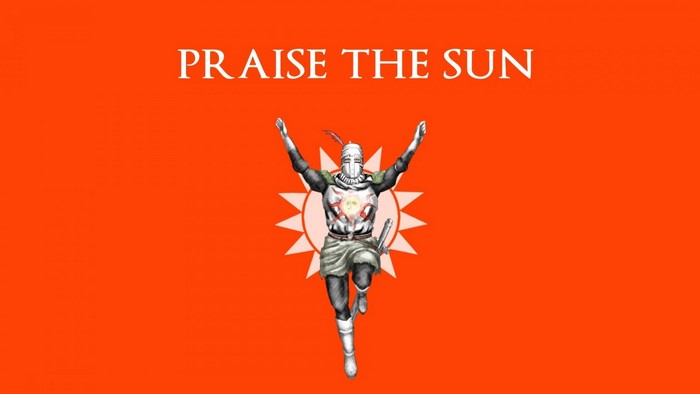 Solaire of Astora from Dark Souls praising the sun