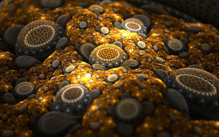 Abstract fractal gold pebbles close up