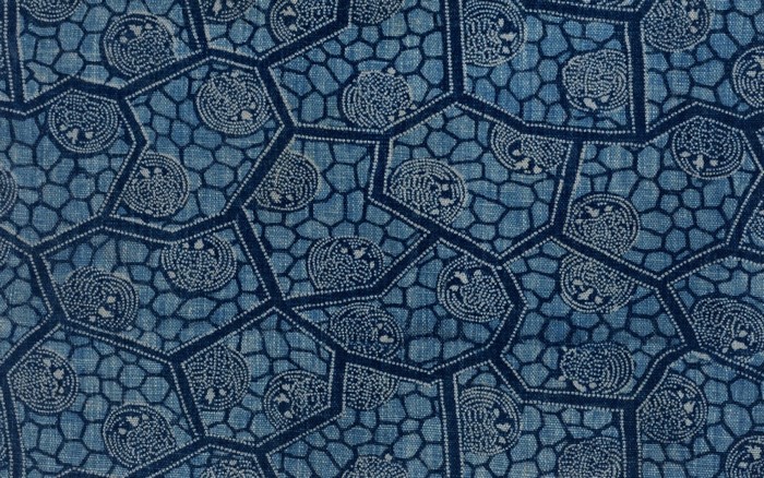 Blue geometric pattern with circular motifs