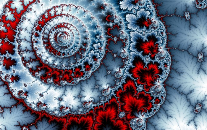 Red and blue fractal spiral pattern
